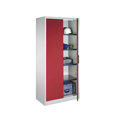 Stahlschrank 08921-00 S10112 lichtgrau, rubinrot 93,0 x 50,0 x 195,0 cm, aufgebaut